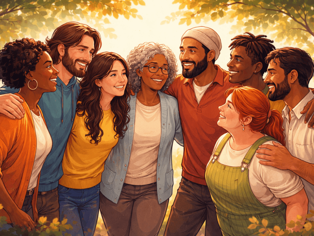 Illustration of a recovery community supporting each other